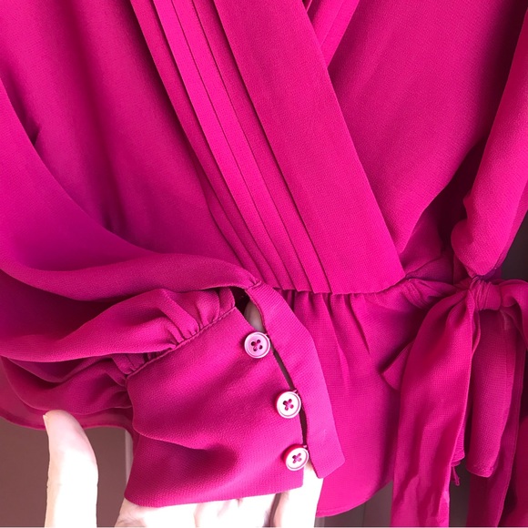Express Raspberry Pink Wrap Blouse - Picture 2 of 11